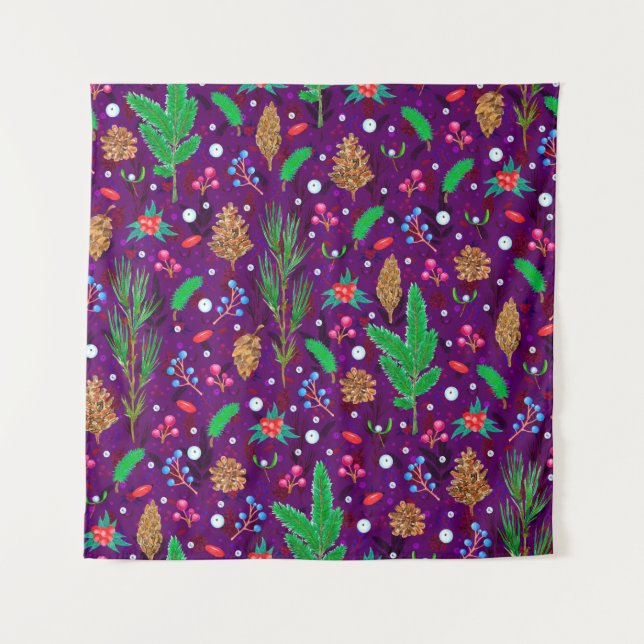 Christmas seamless pattern with pine cones, fir br tapestry (Front)