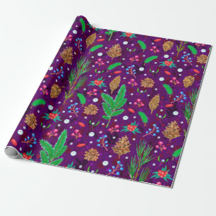 Christmas seamless pattern with pine cones, fir br wrapping paper