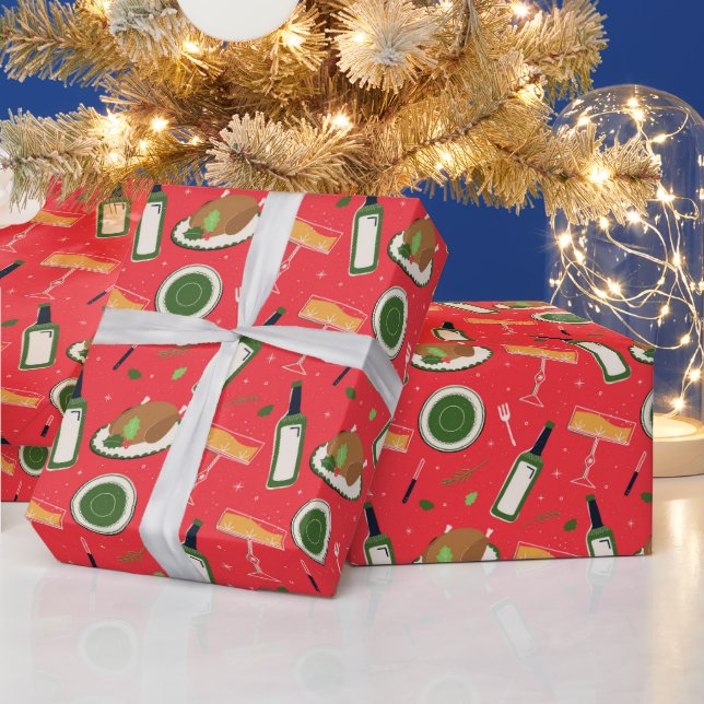 Christmas seamless pattern with retro champagne. wrapping paper (Holidays)