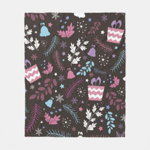 Christmas seamless pattern with tree, snow, gift fleece blanket