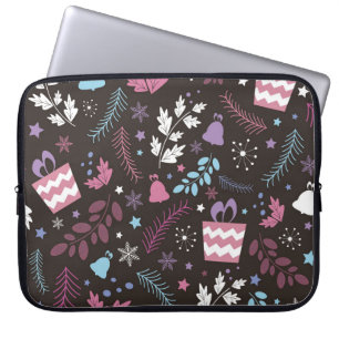 Christmas seamless pattern with tree, snow, gift laptop sleeve