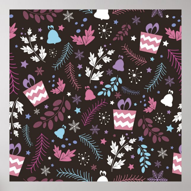 Christmas seamless pattern with tree,  snow,  gift poster (Front)