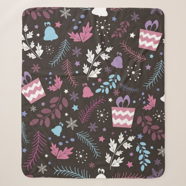 Christmas seamless pattern with tree,  snow,  gift sherpa blanket (Front)