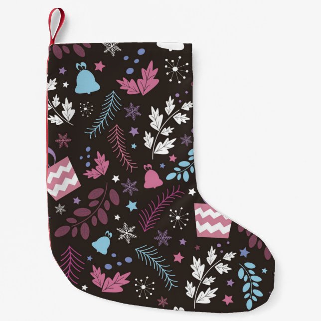 Christmas seamless pattern with tree,  snow,  gift small christmas stocking (Front)