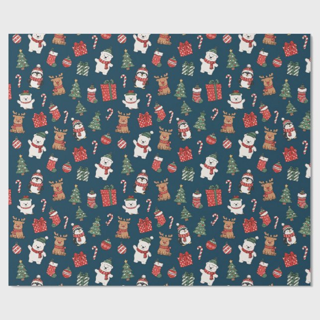 Christmas Seamless Pattern Wrapping Paper (Flat)