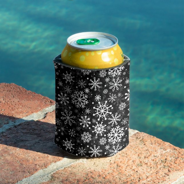 Christmas seamless snowflakes black pattern can cooler (In Situ Pool)