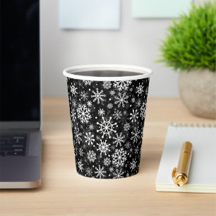 Christmas seamless snowflakes black pattern paper cups