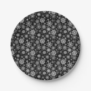 Christmas seamless snowflakes black pattern paper plate