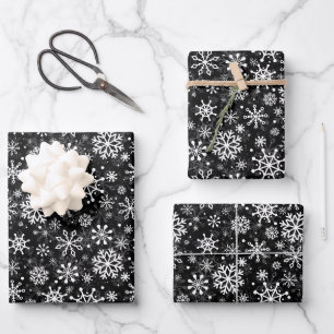 Christmas seamless snowflakes black pattern wrapping paper sheet