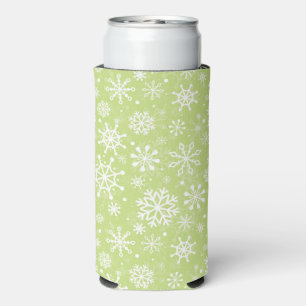 Christmas seamless snowflakes green pattern seltzer can cooler