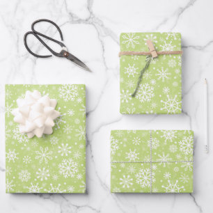 Christmas seamless snowflakes green pattern wrapping paper sheet