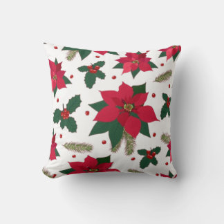 Christmas Seamless with Poinsettia Flowers Cushion