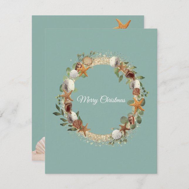 Christmas Seashells Starfish Sand Dollars Tropical Card (Front/Back)