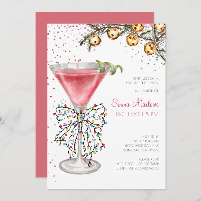 Christmas Season Bachelorette Cocktail Party Invitation (Front/Back)