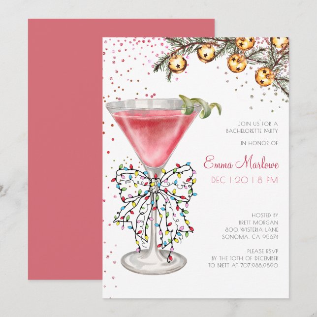 Christmas Season Bachelorette Cocktail Party Invitation (Front/Back)