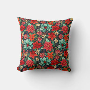 Christmas Season Boho Poinsettia Design Cushion