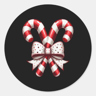 Christmas Season Cute Candy Cane Retro Coquette Bo Classic Round Sticker