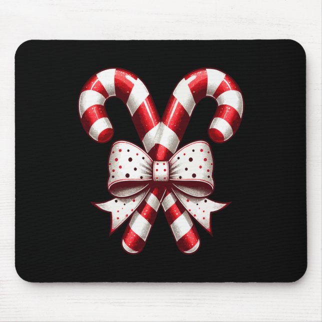 Christmas Season Cute Candy Cane Retro Coquette Bo Mouse Pad (Front)