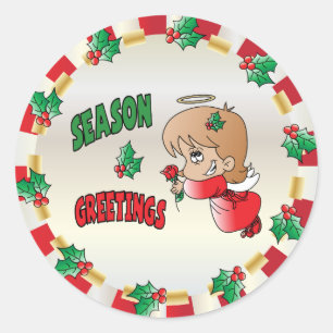 Christmas Season Greeting Angel Girl Classic Round Sticker