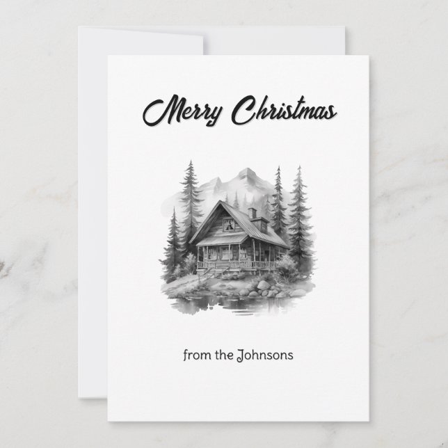 Christmas Season Holiday Mountain Cabin Lake Trees Card (Front)