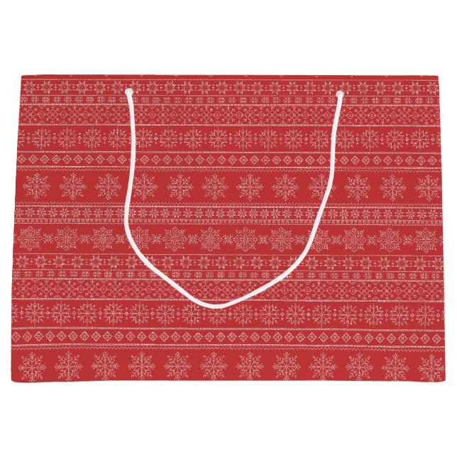 Christmas season nordic red white ugly sweater large gift bag (Front)
