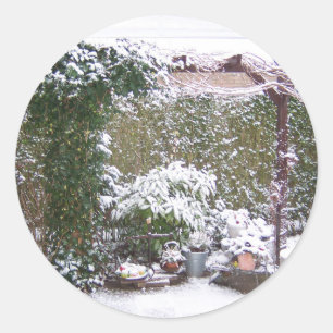 Christmas Season, Snow in the garden Classic Round Sticker