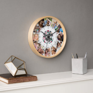 Christmas Season Snowman Multi Photo Collage Clock