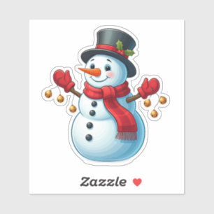 Christmas season sticker, snowman with jingles
