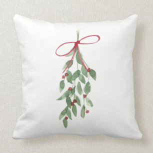Christmas Season Watercolor Mistletoe Cushion
