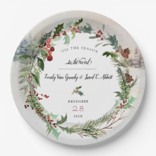 Christmas Season Wedding Scene Paper Plate