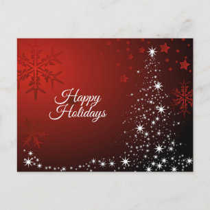 Christmas Season White Stars Tree Red Snowflakes Postcard