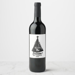 Christmas Season Wine Label Hand drawn