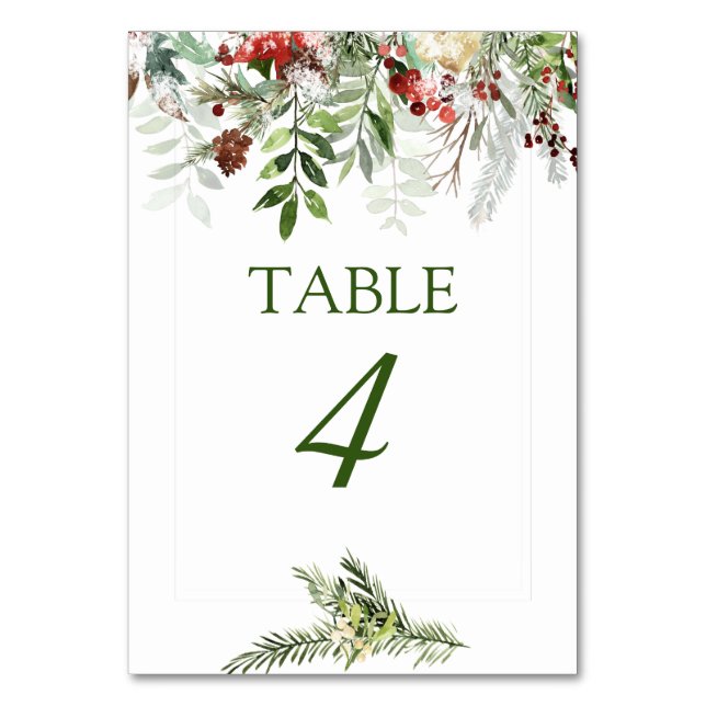 Christmas Season Winter Wedding Table Number (Front)