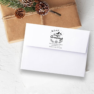 Christmas Season's Greeting Mountain Scene Rubber Stamp