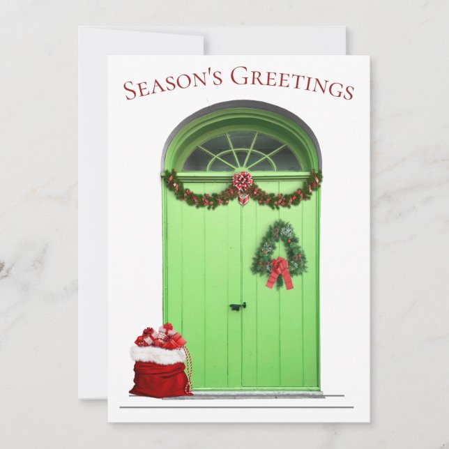 Christmas Season's Greetings Green Door Template (Front)