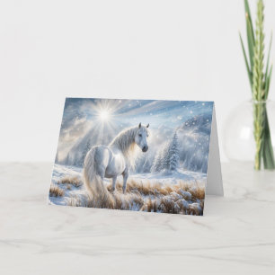 Christmas Seasons Greetings Pretty White Stallion  Holiday Card