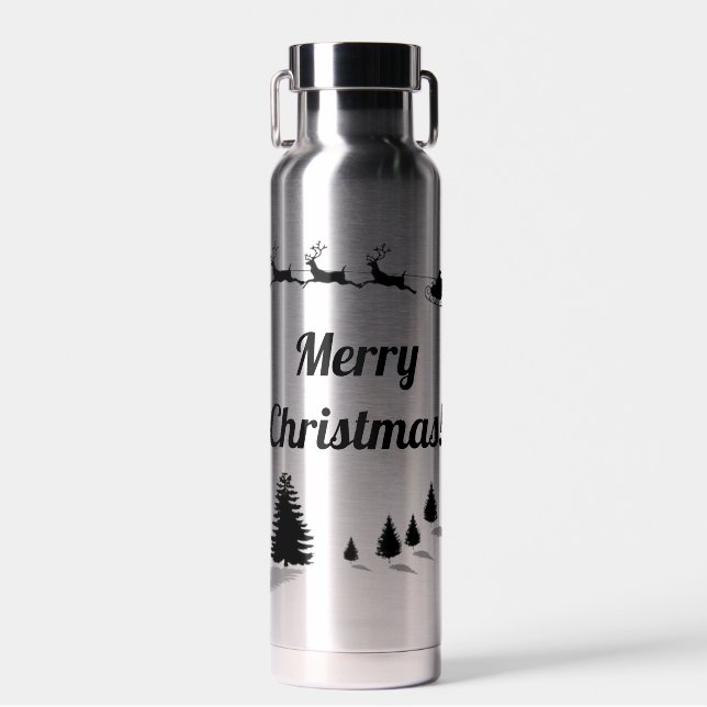 Christmas Season's Greetings Santa Sleigh Water Bottle (Front)