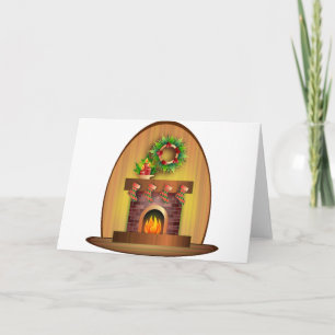 Christmas Seasons Greetings Stockings Fireplace Holiday Card