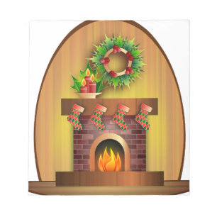 Christmas Seasons Greetings Stockings Fireplace Notepad