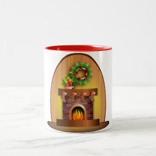 Christmas Seasons Greetings Stockings Fireplace Two-Tone Coffee Mug