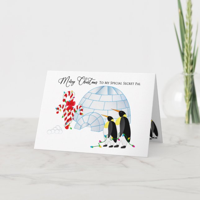 Christmas Secret Pal Penguins by Igloo Lights Holiday Card (Front)