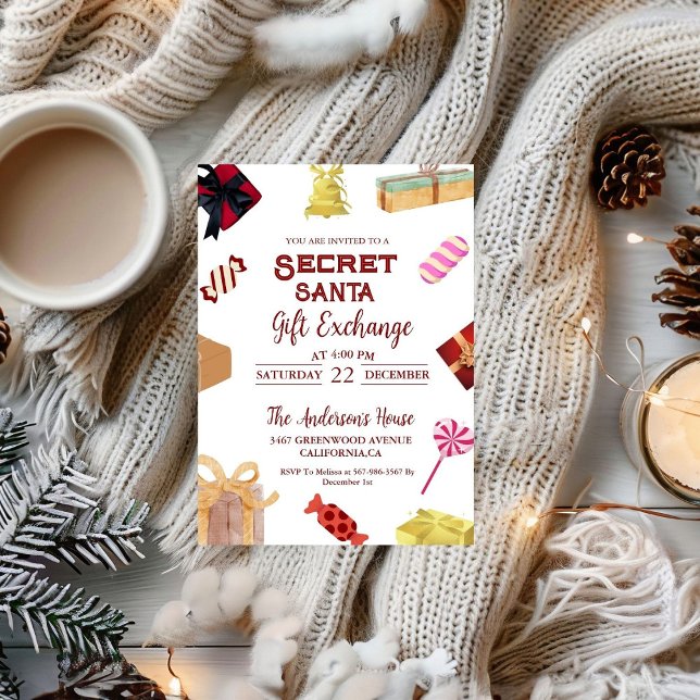 Christmas Secret Santa Gift Exchange HolidayParty  Invitation (Creator Uploaded)