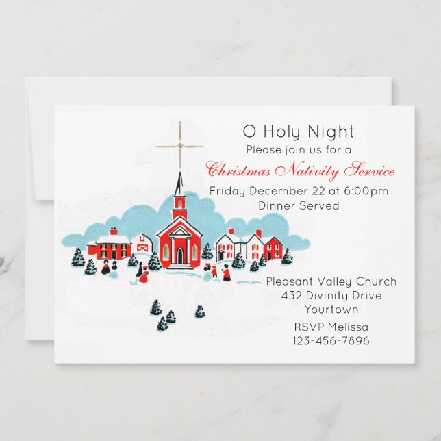 Christmas Service with A Winter Church Scene Invitation (Front)
