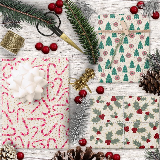 Christmas Set-Candy Canes-Trees-Poinsettias-Holly Wrapping Paper Sheet (Christmas Set-Candy Canes-Trees-Poinsettias-Holly Wrapping Paper Sheets by Leapfroglisics Shop)