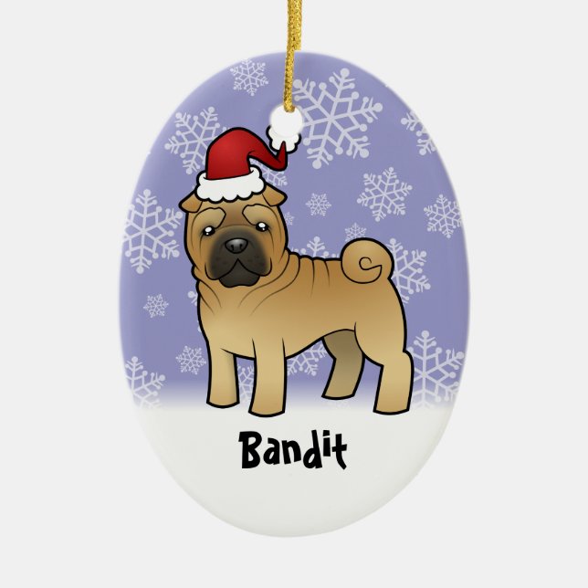 Christmas Shar Pei (add your pets name) Ceramic Tree Decoration (Front)