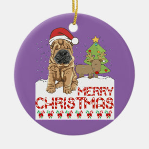 Christmas Shar Pei Ceramic Tree Decoration