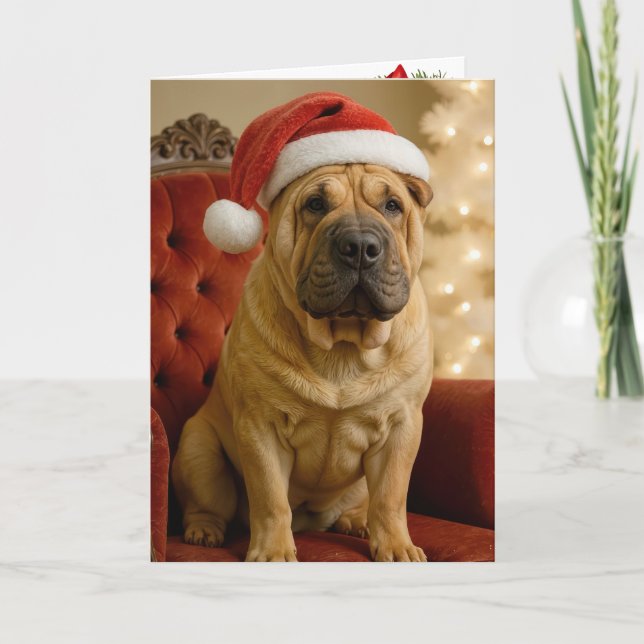 Christmas Shar-Pei Dog With Santa Hat Card (Front)