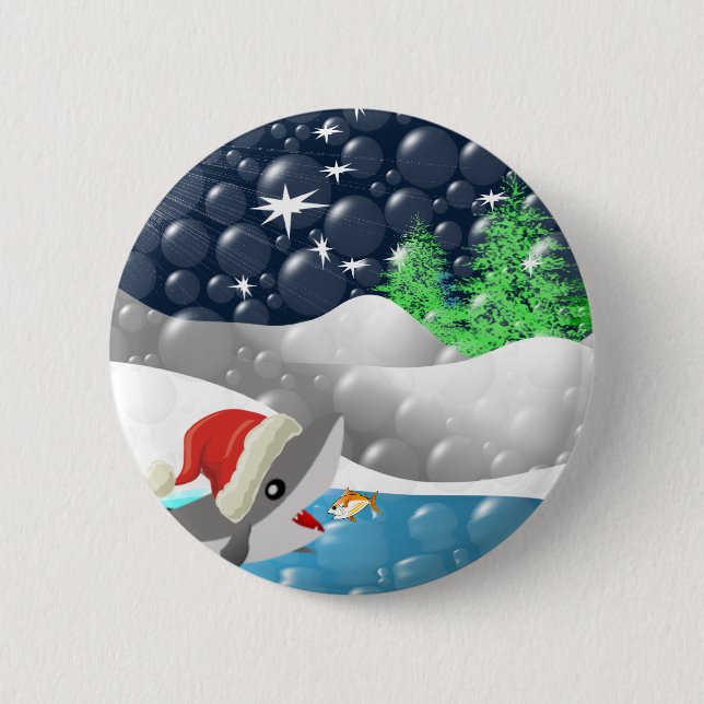 Christmas Shark 6 Cm Round Badge (Front)