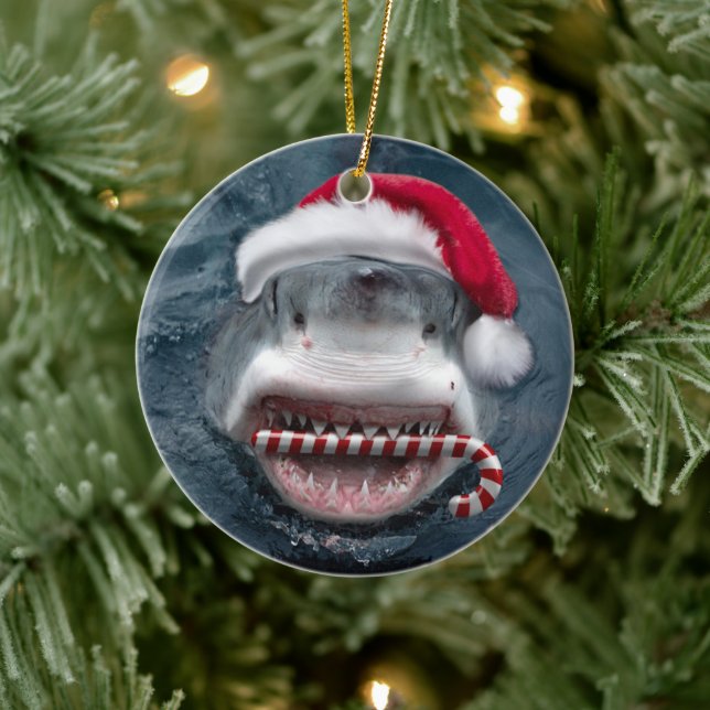 Christmas Shark Ceramic Ornament (Tree)