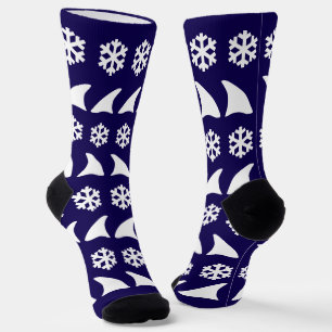 Christmas Shark Fins and Snowflakes Fun Socks